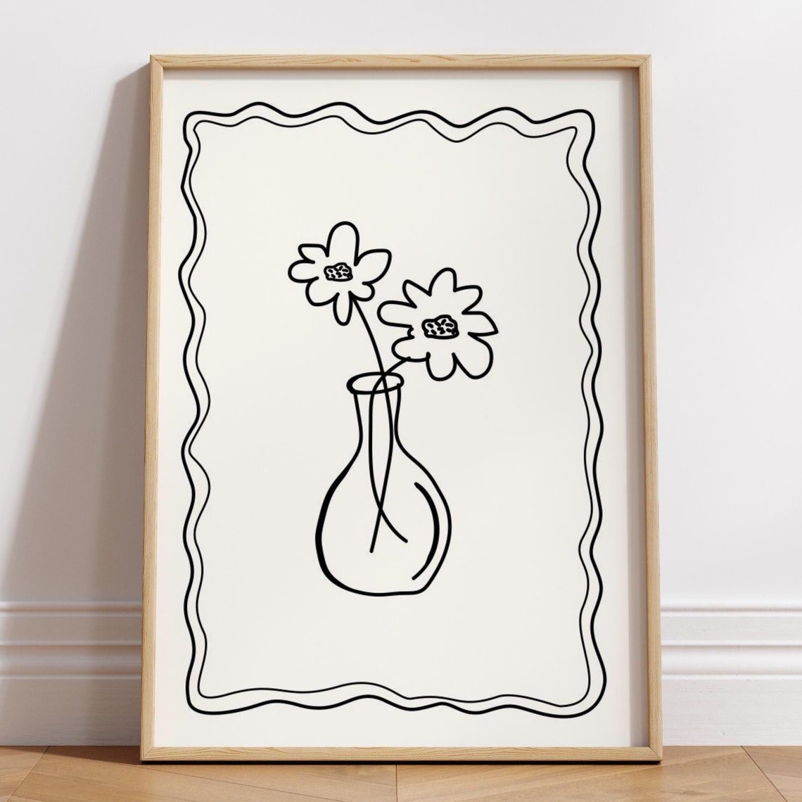 Fine Line Flower Vase Drawing Minimalist Chic Botanical Wall Art - Image 4