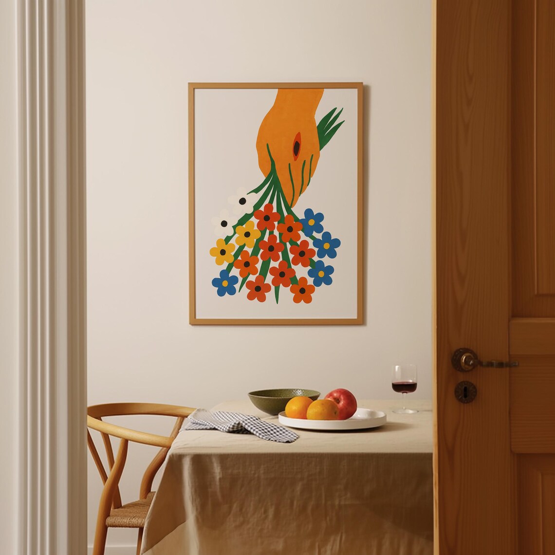 Hand Holding Wildflower Bouquet Folk Art Colorful Floral Poster