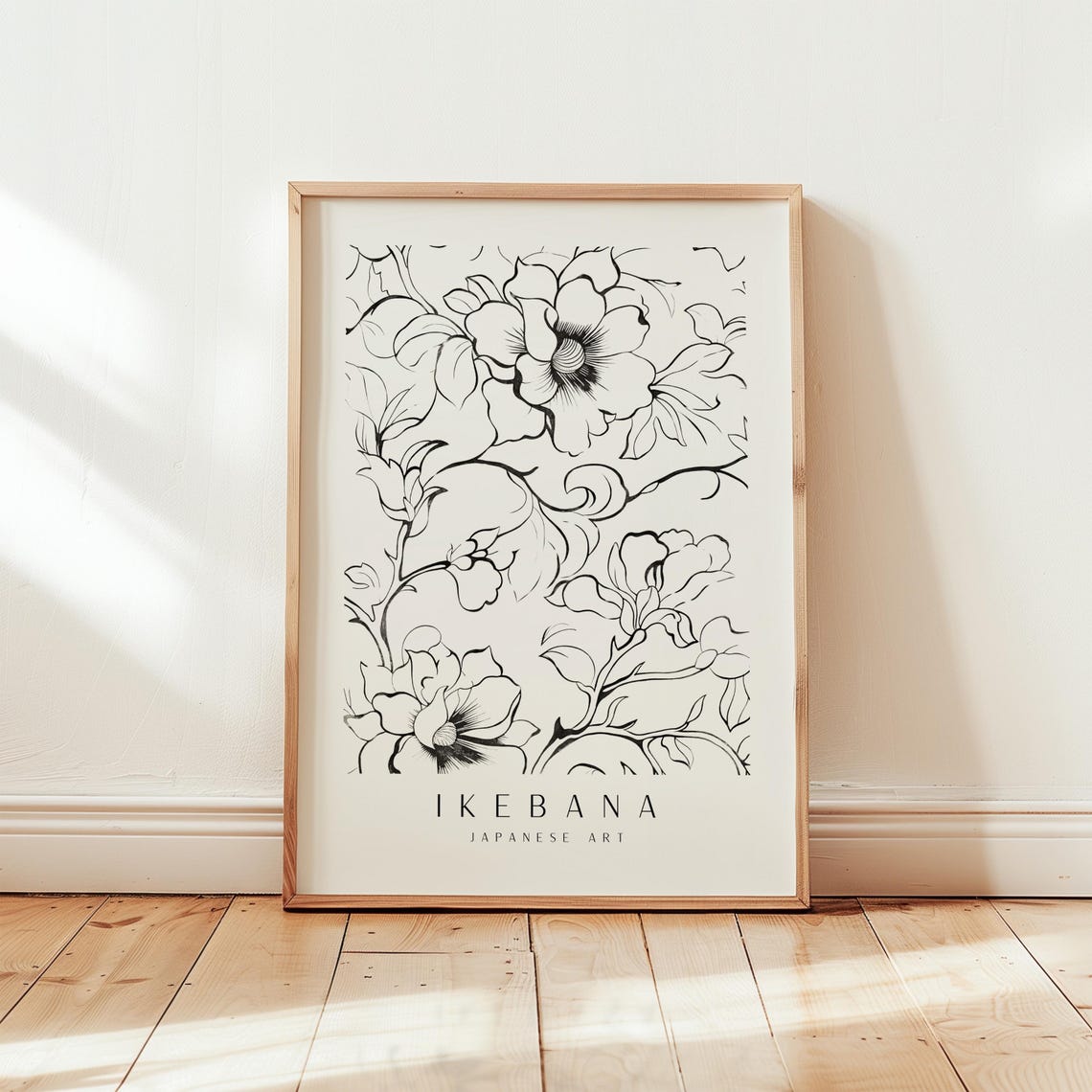 Ikebana Japanese Floral Line Art Black and White Botanical Poster
