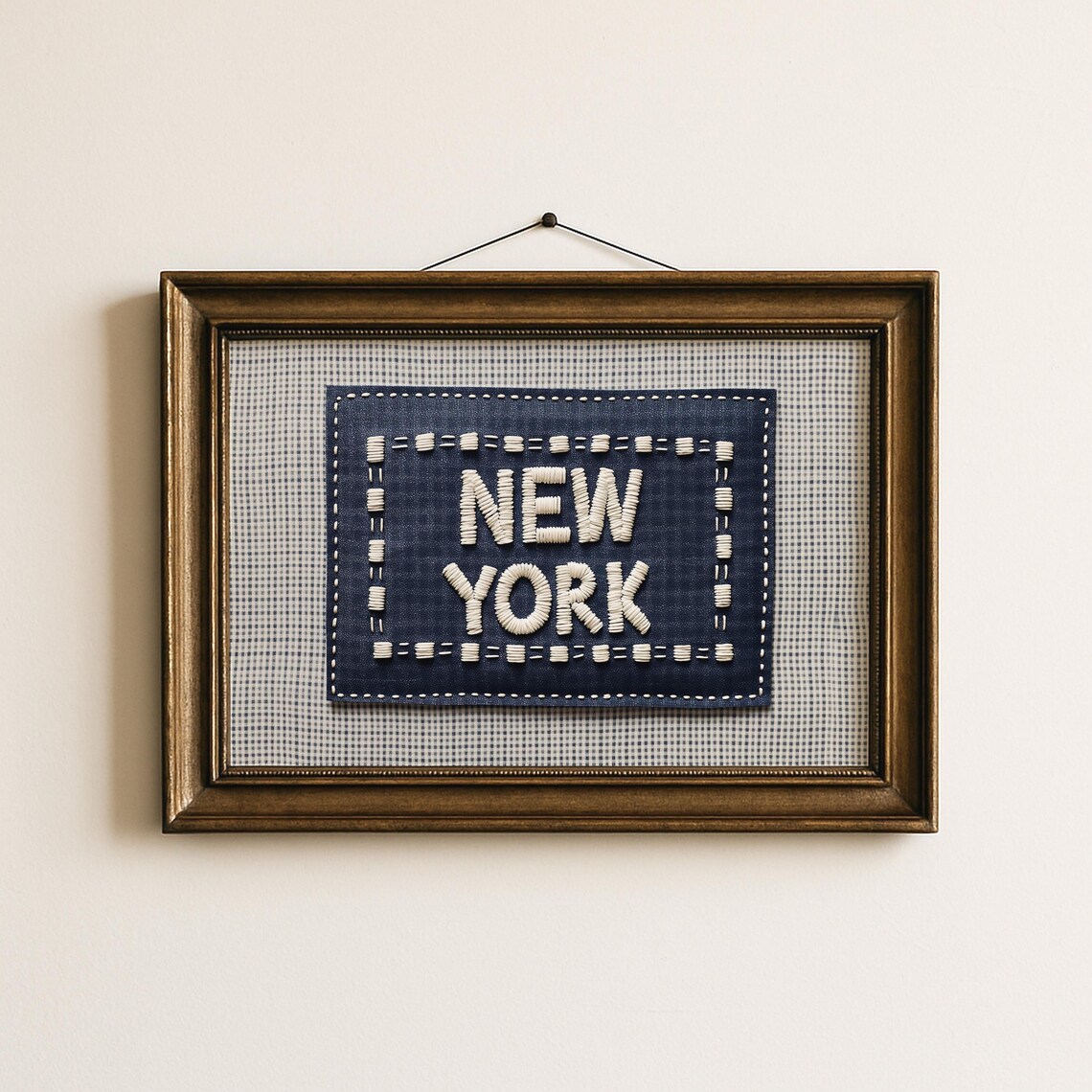Vintage New York Embroidery Print Rustic Cityscape Wall Art