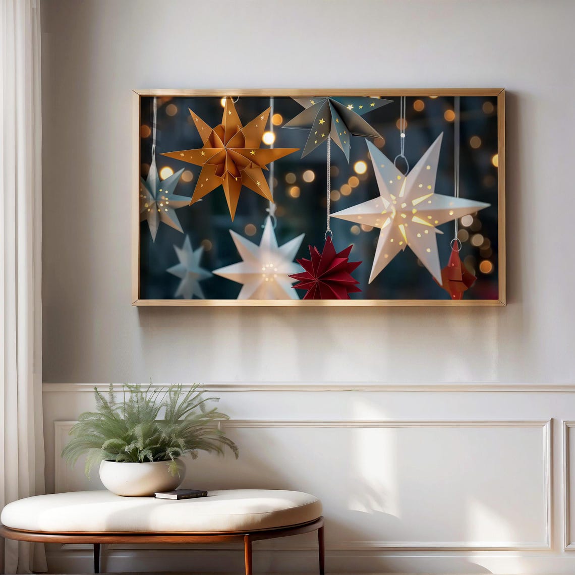 Hanging Paper Star Lanterns Festive Night Holiday Decor Art Poster
