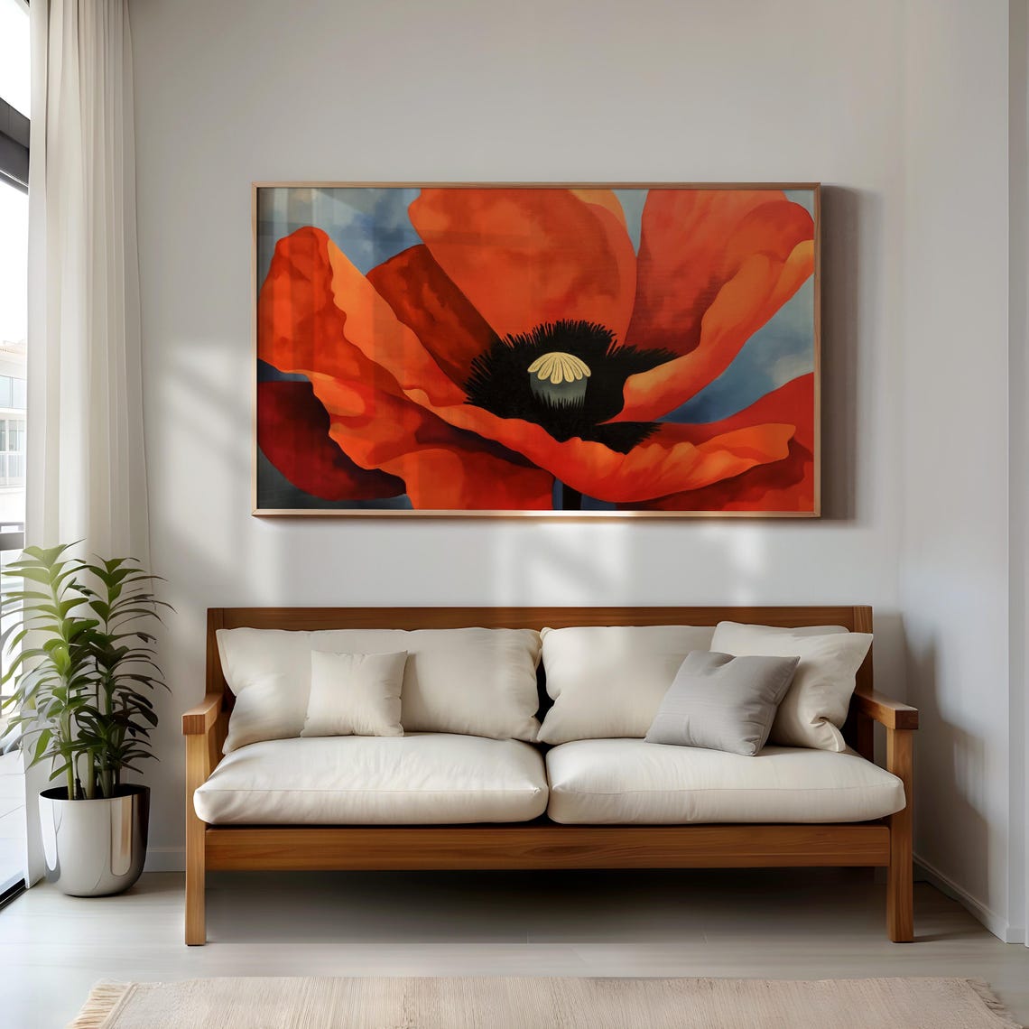 Giant Red Poppy Blossom Botanical Flower Art Painting Poster