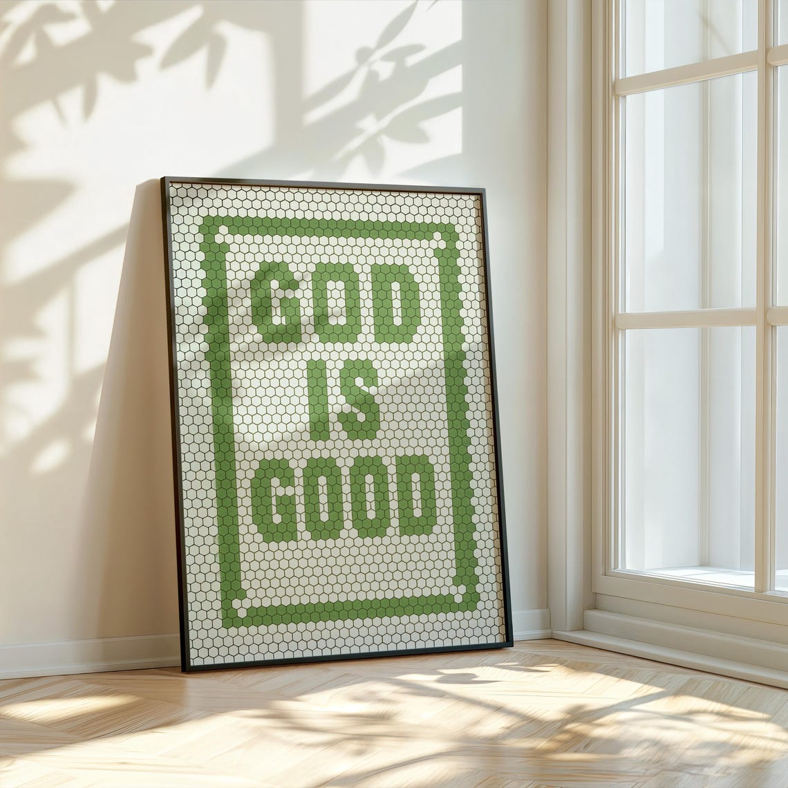 God Is Good Green Mosaic Tile Lettering Christian Scripture Poster