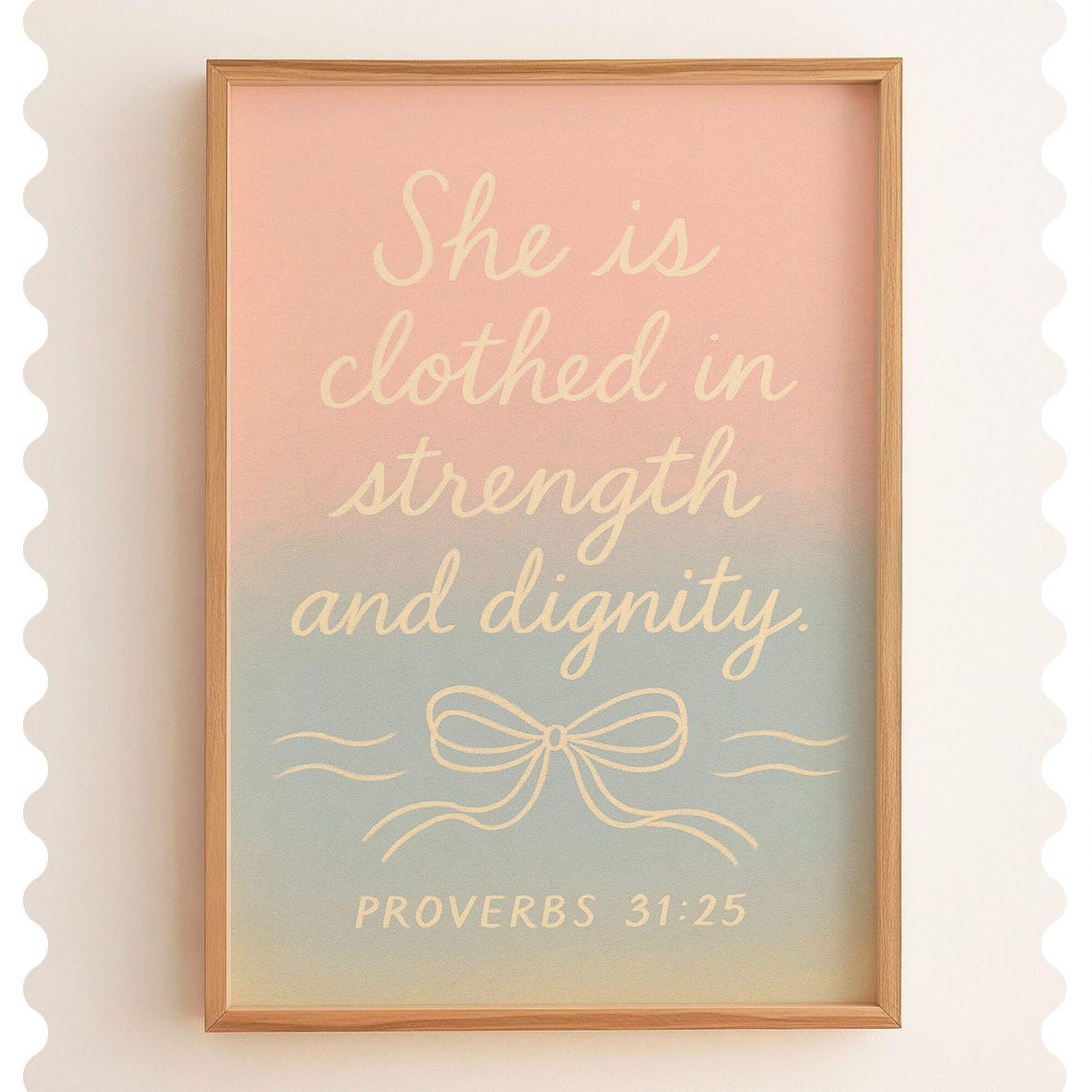 She Is Clothed in Strength and Dignity Proverbs 31:25 Bow Faith Poster