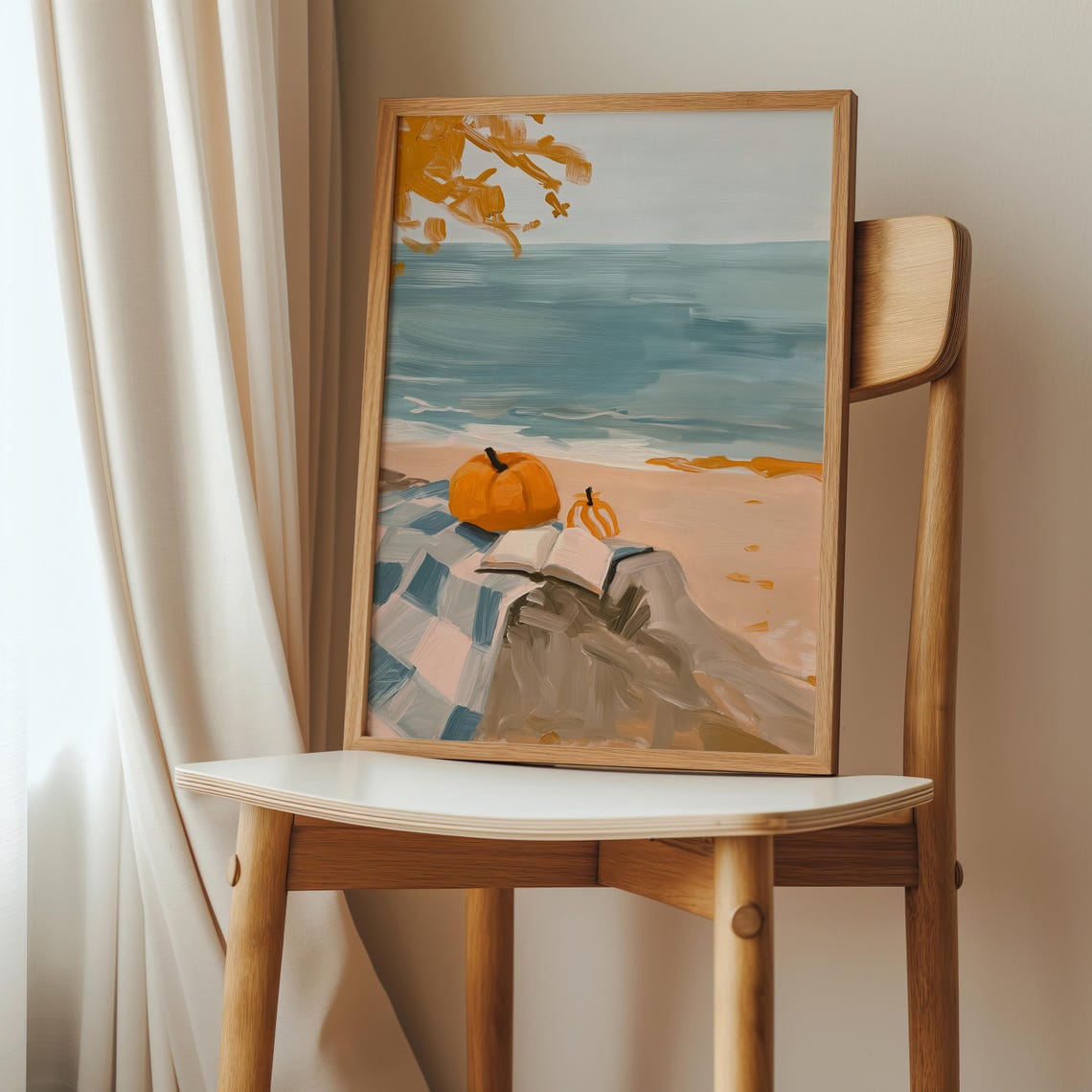 Autumn Beach Picnic Pumpkin Book Seaside Fall Still Life Poster