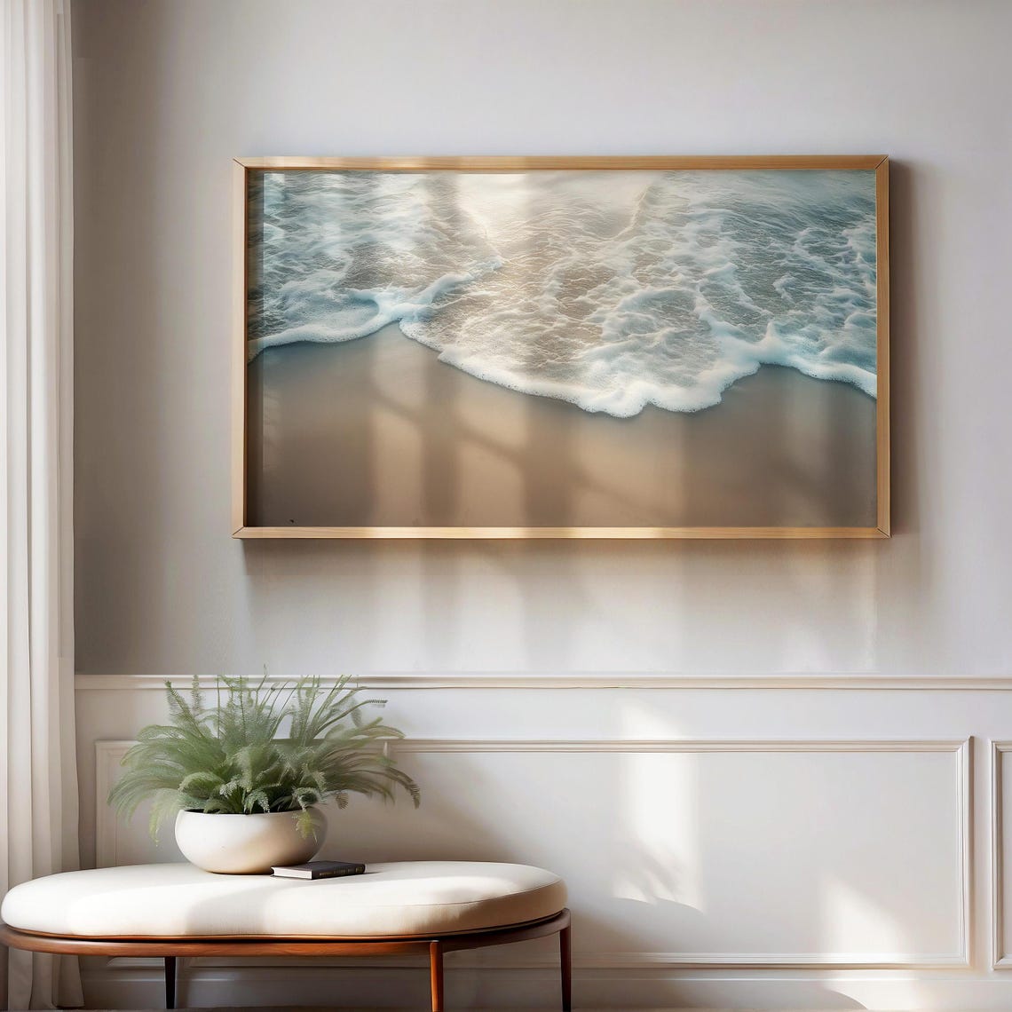 Ocean Tide Aerial Waves On Sand Sunlit Calm Beach Photo Poster