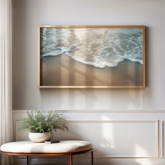 Ocean Tide Aerial Waves On Sand Sunlit Calm Beach Photo Poster