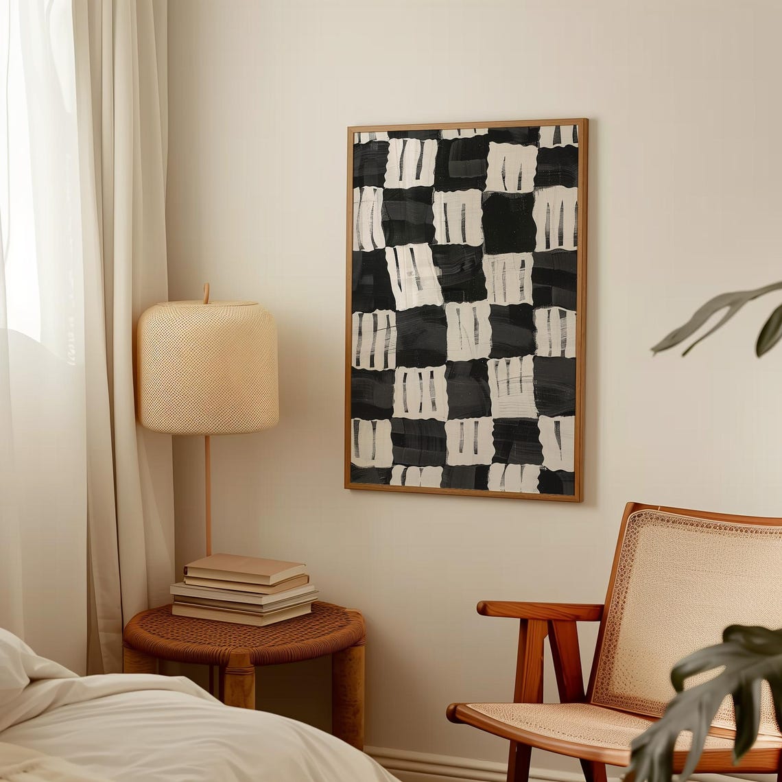 Black And White Abstract Checkerboard Geometric Modern Art Poster