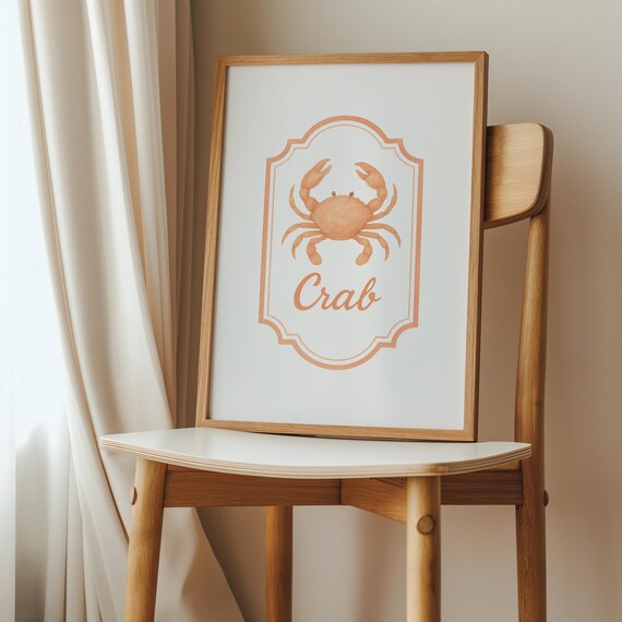 Crab Word Art With Terracotta Crab Illustration Coastal Poster