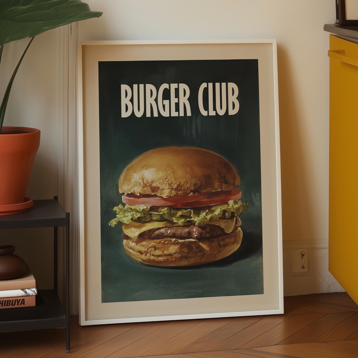 Burger Club Vintage Cheeseburger Retro Mid Century Kitchen Poster