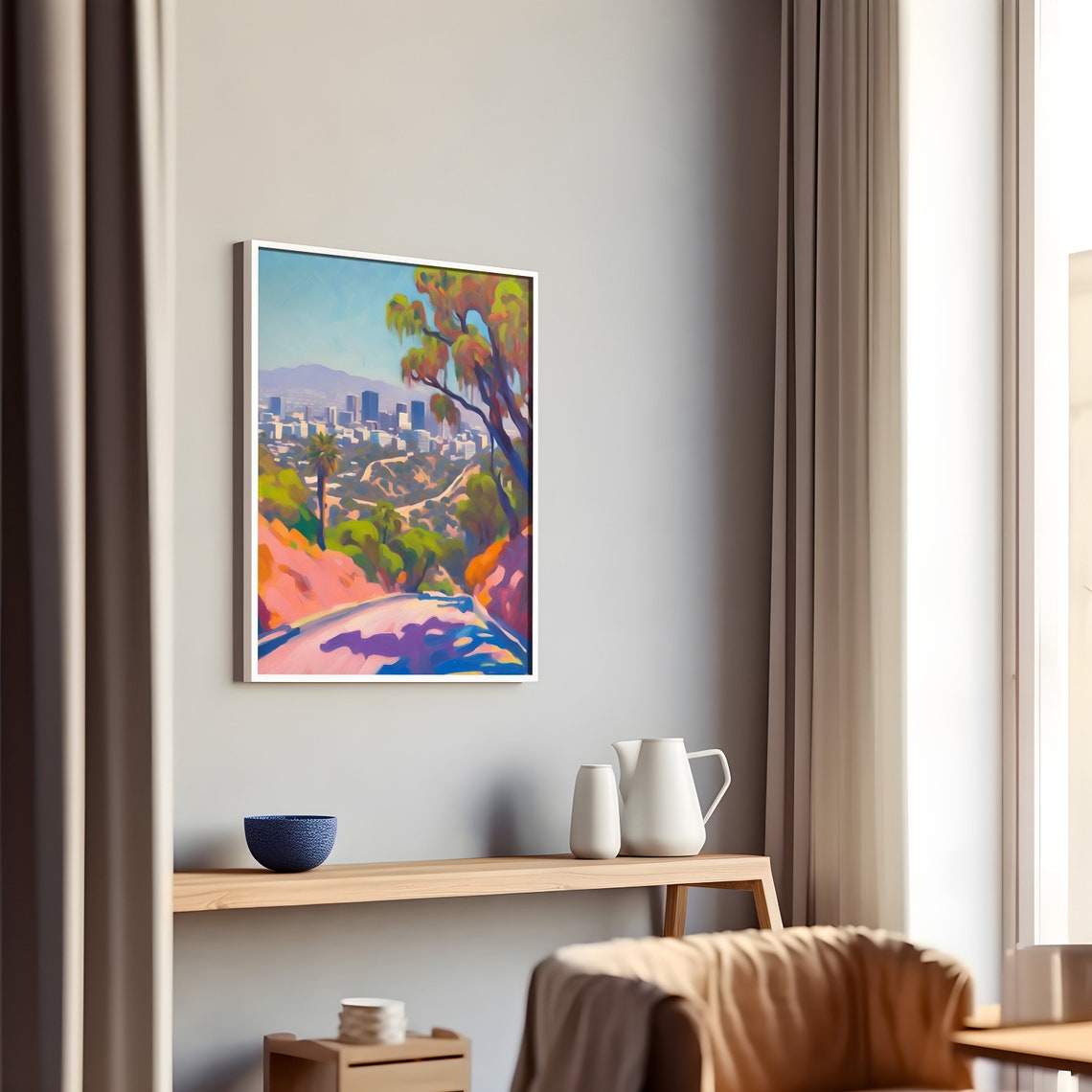 Colorful Runyon Canyon Pastel Art Poster Los Angeles Skyline View - Image 3