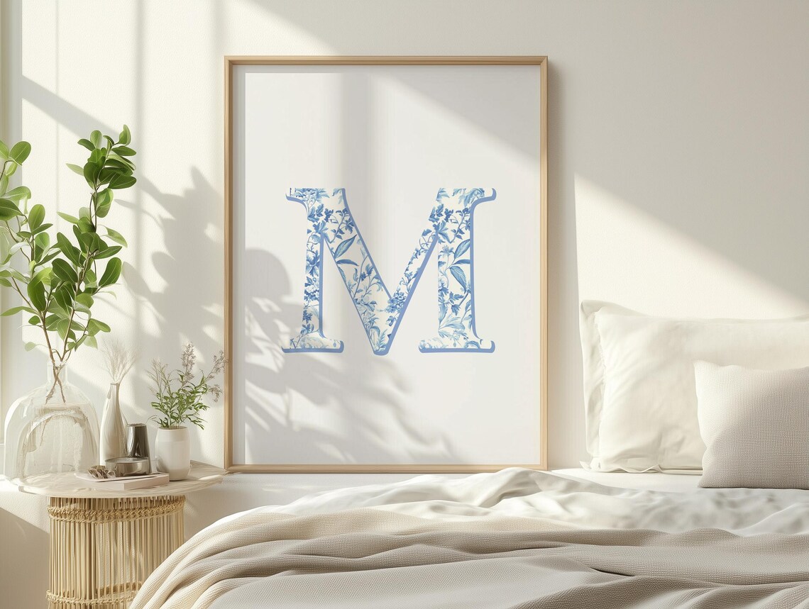 Custom Toile Chinoiserie Letter Print, Coastal Decor - Image 4