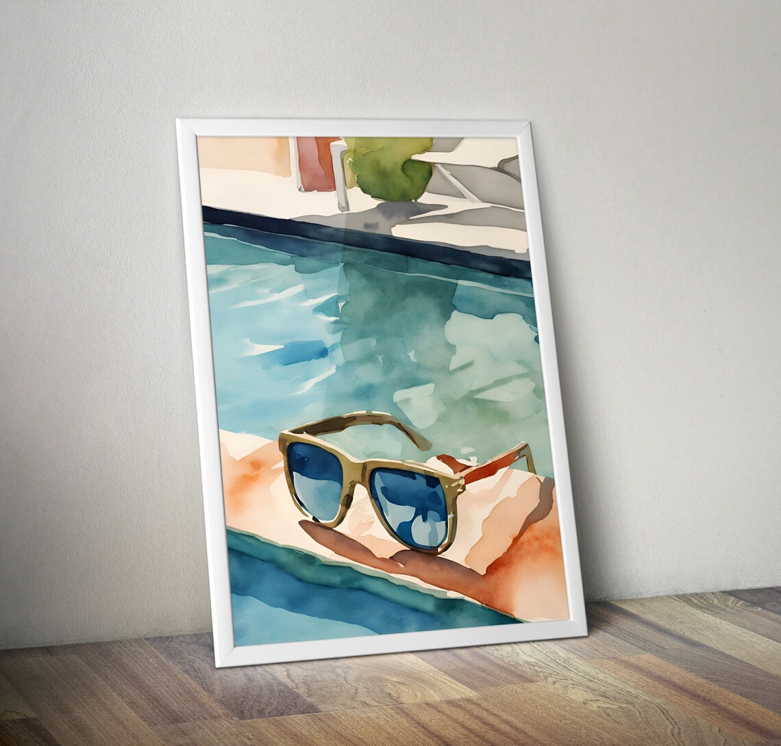 Glasses By The Pool Art Print, Summer Decor - Image 4