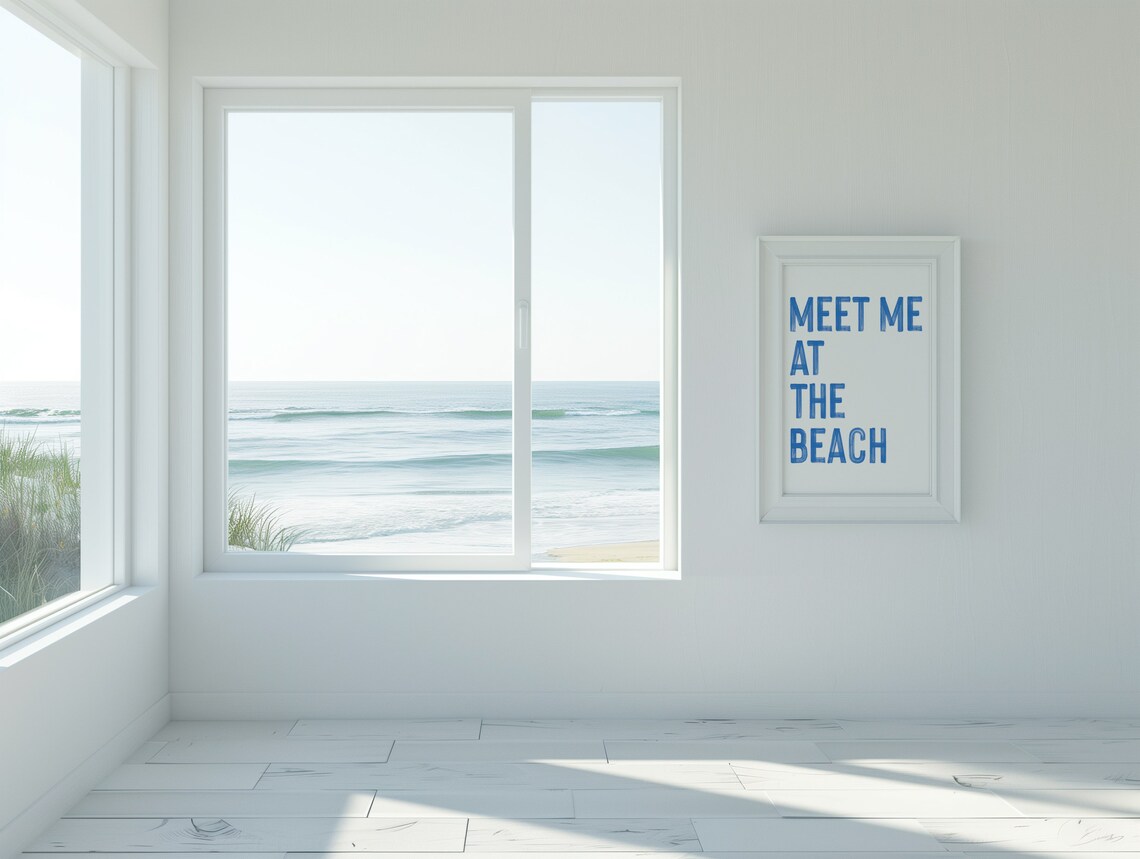 Meet Me At The Beach Coastal Typography Poster Blue Brush Lettering Decor - Image 4
