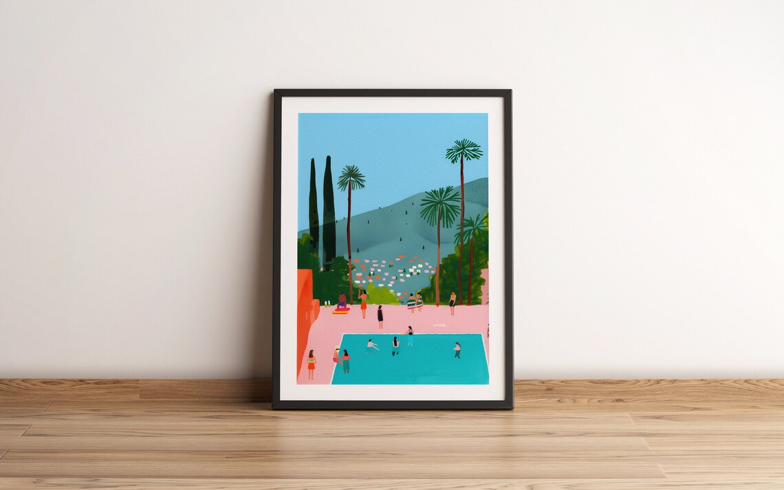 Pool Party Minimalist Gouache Painting Art Print - Image 3