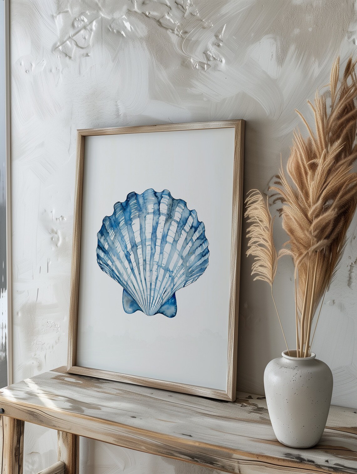 Blue Watercolor Scallop Shell Coastal Poster Minimalist Beach Decor Art - Image 2
