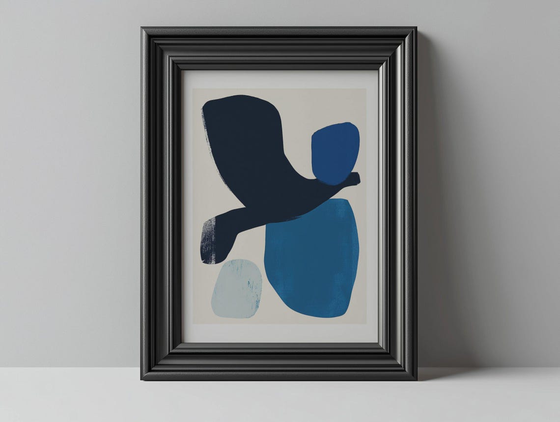 Navy Cobalt and Pale Blue Organic Forms Modern Abstract Poster - Image 3