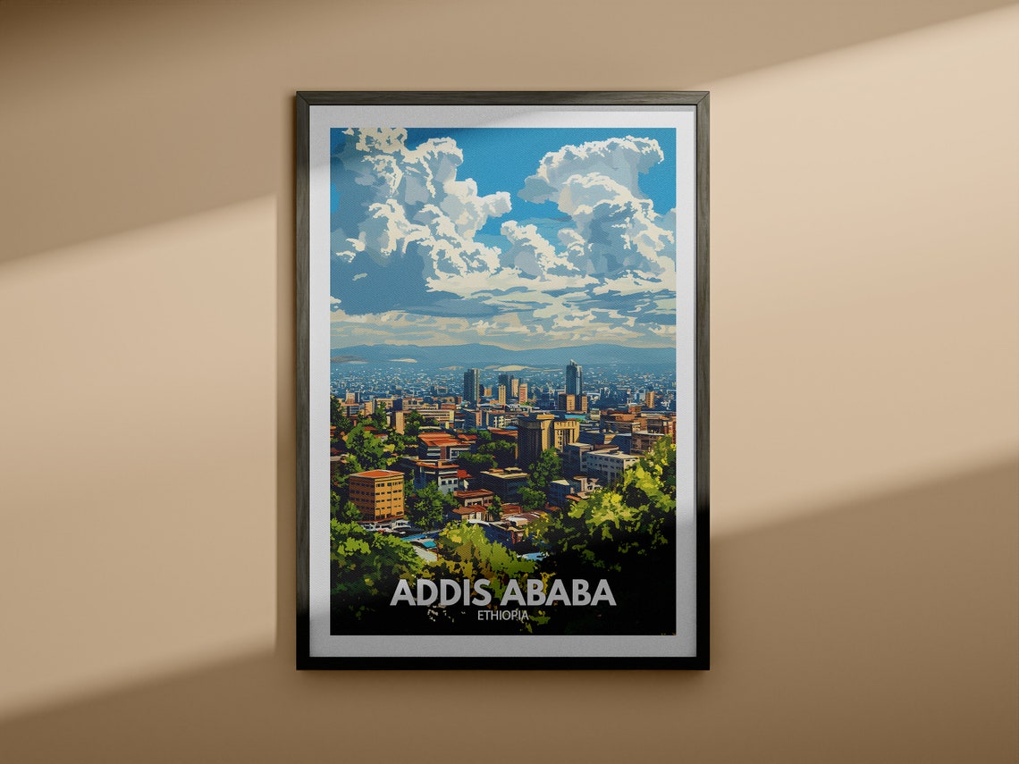 Addis Ababa Travel Print Ethiopia Addis Ababa Travel Poster Ethiopia Travel Poster Ethiopia Cityscape Wall Art Unique City Art Decor - Image 3