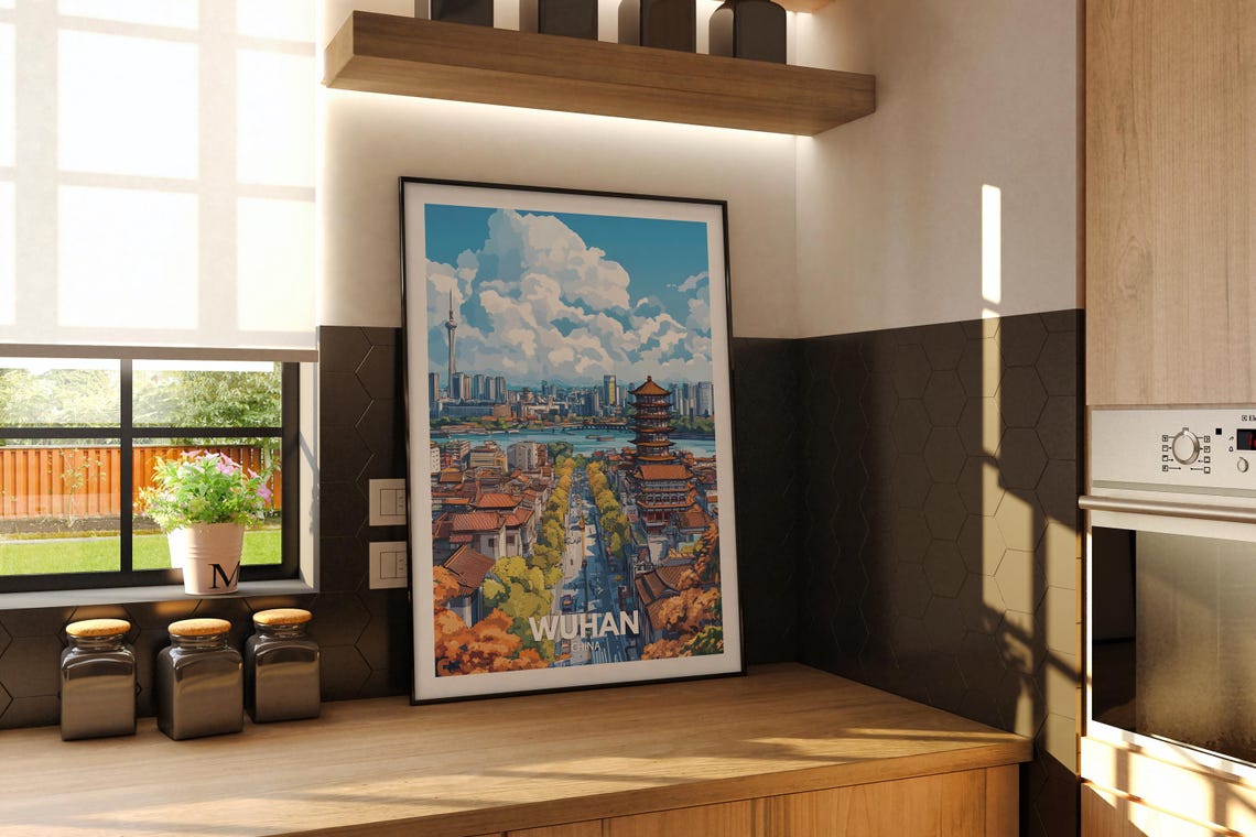 Wuhan Travel Print China Wuhan Travel Poster China Travel Poster China Cityscape Wall Art Unique City Art Decor - Image 2