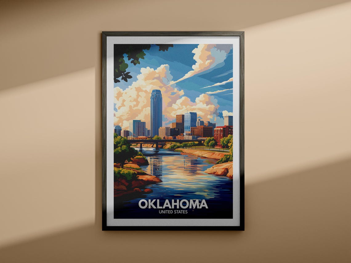 Oklahoma Travel Print United States Oklahoma Travel Poster United States Travel Poster United States Cityscape Wall Art City Art Decor - Image 3