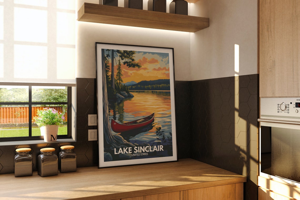Lake Sinclair Print United States Lake Sinclair Poster United States Travel Poster Lake View Wall Art Decor Holiday Poster - Image 2