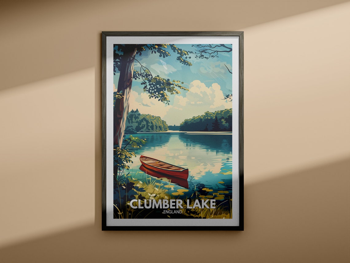 Clumber Lake Print England Clumber Lake Poster England Travel Poster Natural Lake Wall Art Lake View Art Decor Holiday Poster - Image 3