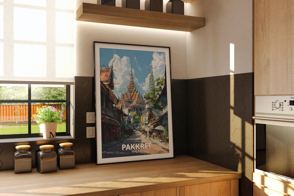Pakkret Print Thailand Pakkret Travel Poster Thailand Travel Poster Thailand Cityscape Wall Art Unique City Decor - Image 2