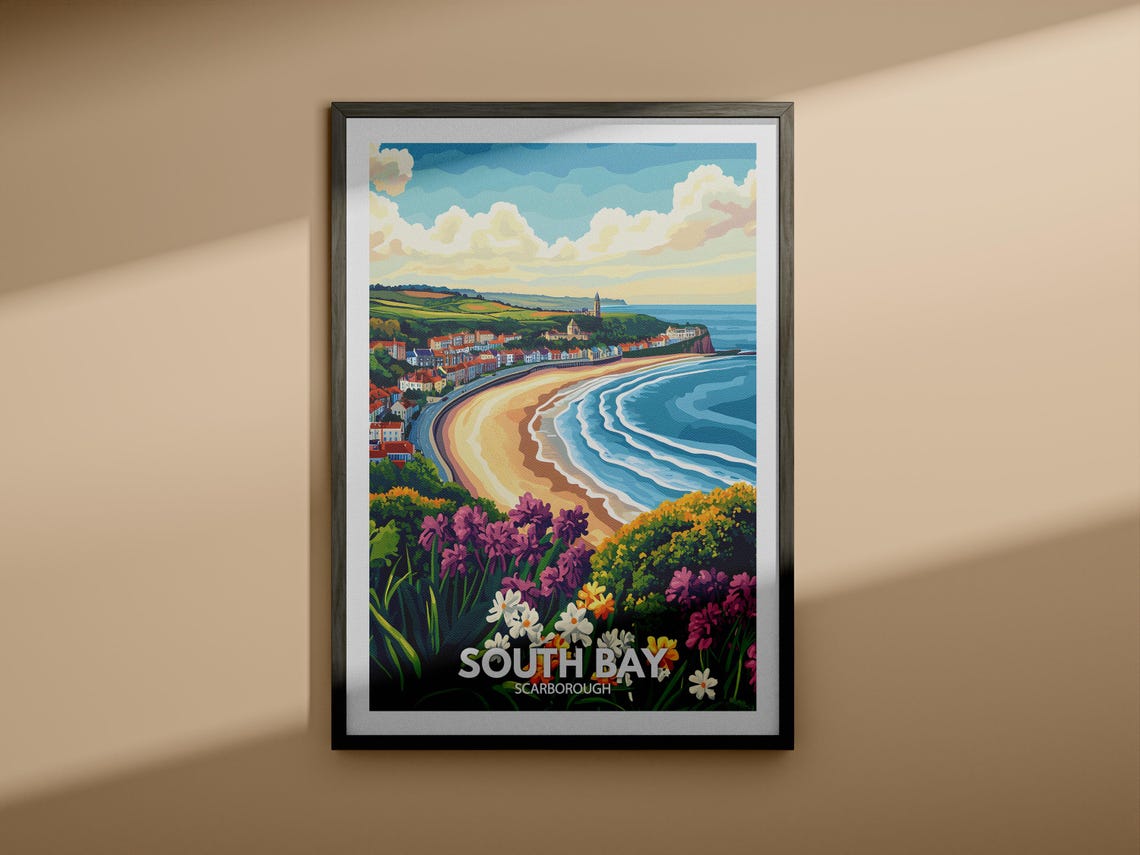 South Bay Print Scarborough South Bay Poster Scarborough Travel Art Poster Natural Beach Wall Art Uk Seaside Art Decor - Image 3