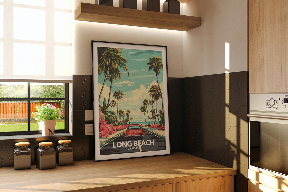 Long Beach Print California Long Beach Travel Poster California Travel Poster California Cityscape Wall Unique City Art Decor - Image 2