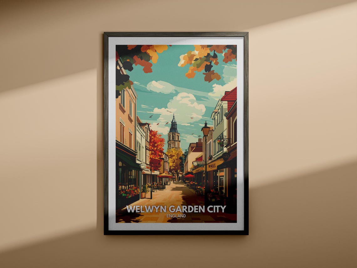 Welwyn Garden City Travel Print England Welwyn Garden City Travel Poster England Travel Poster United Kingdom Wall Art British Decor - Image 3