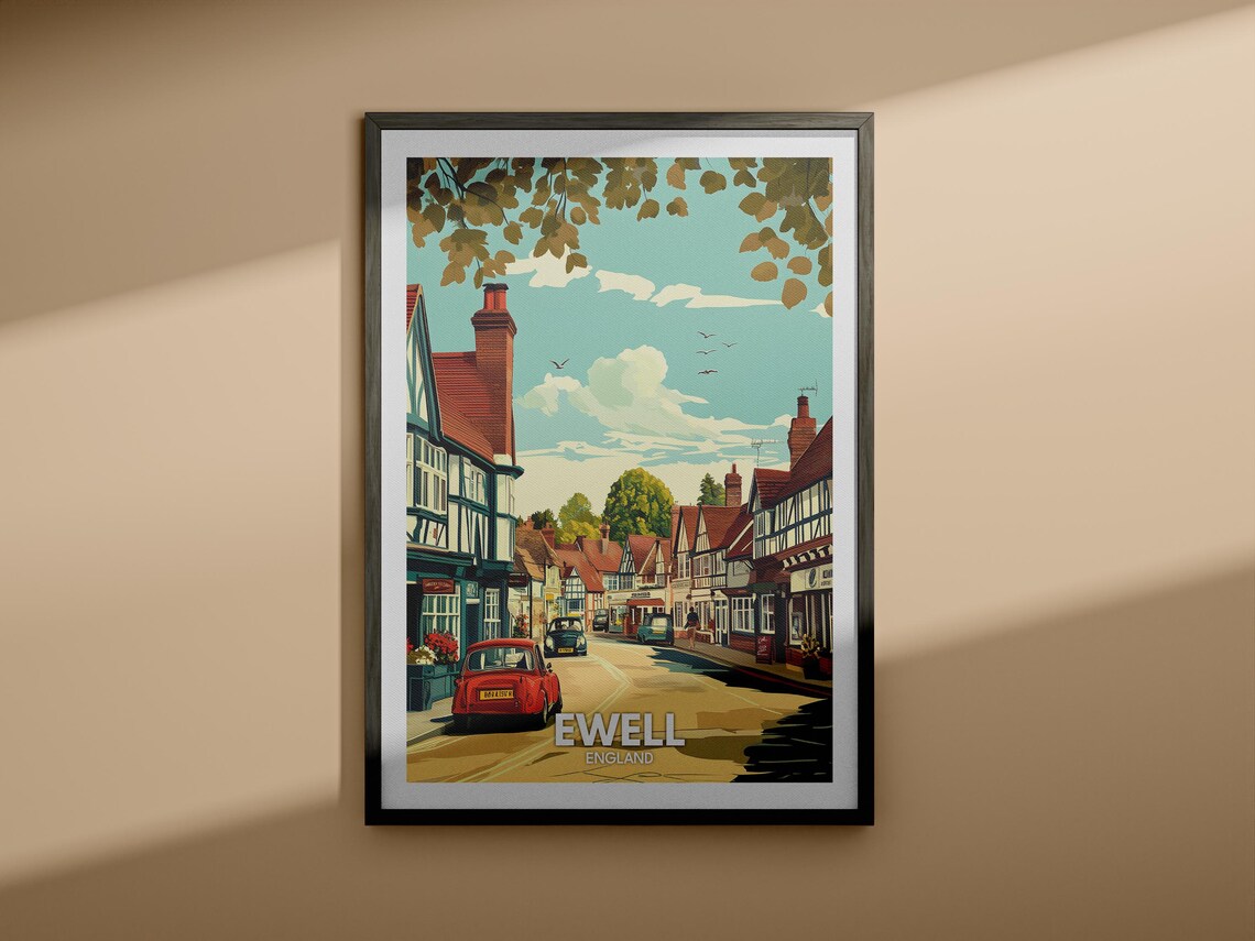 Ewell Travel Print England Ewell Travel Poster England Travel Poster United Kingdom Wall Art British Art Decor - Image 3