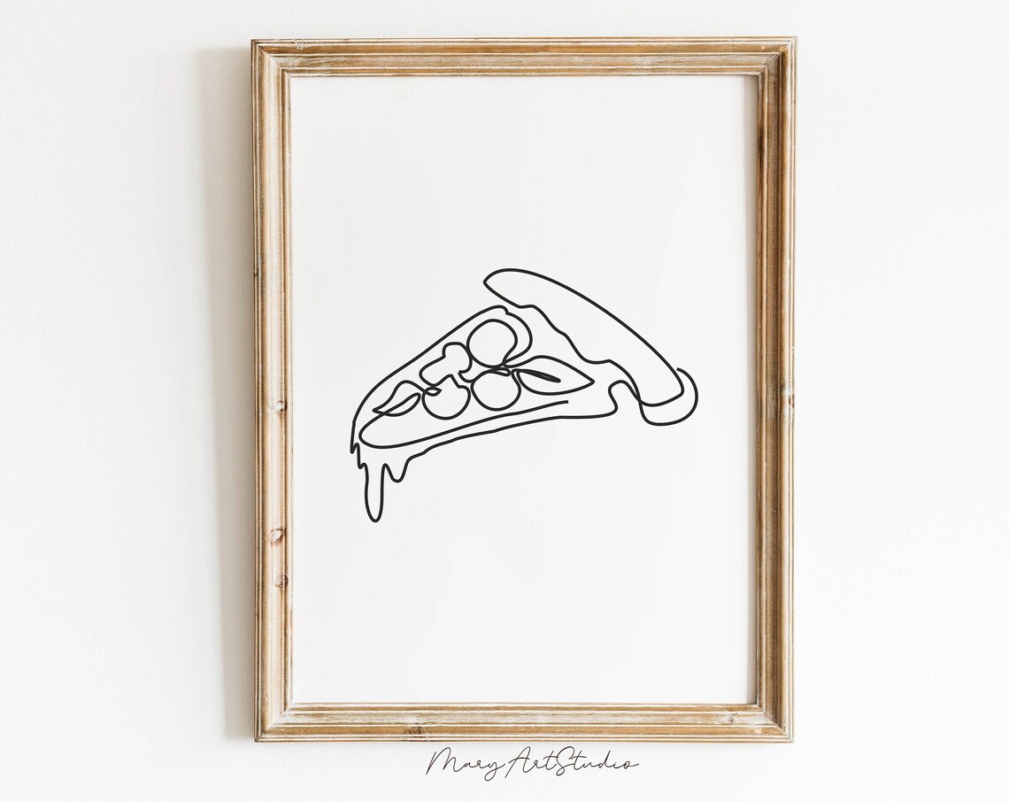 Outline Pizza Slice Drawing, Minimalist Line Art