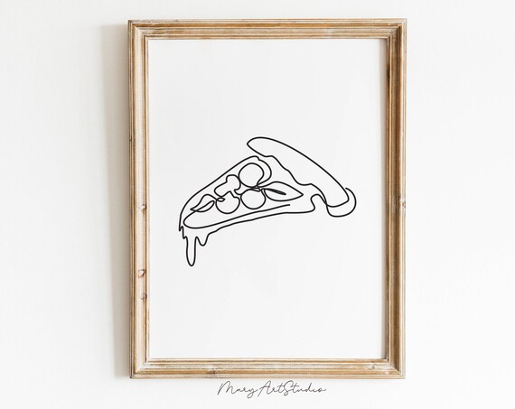 Outline Pizza Slice Drawing, Minimalist Line Art