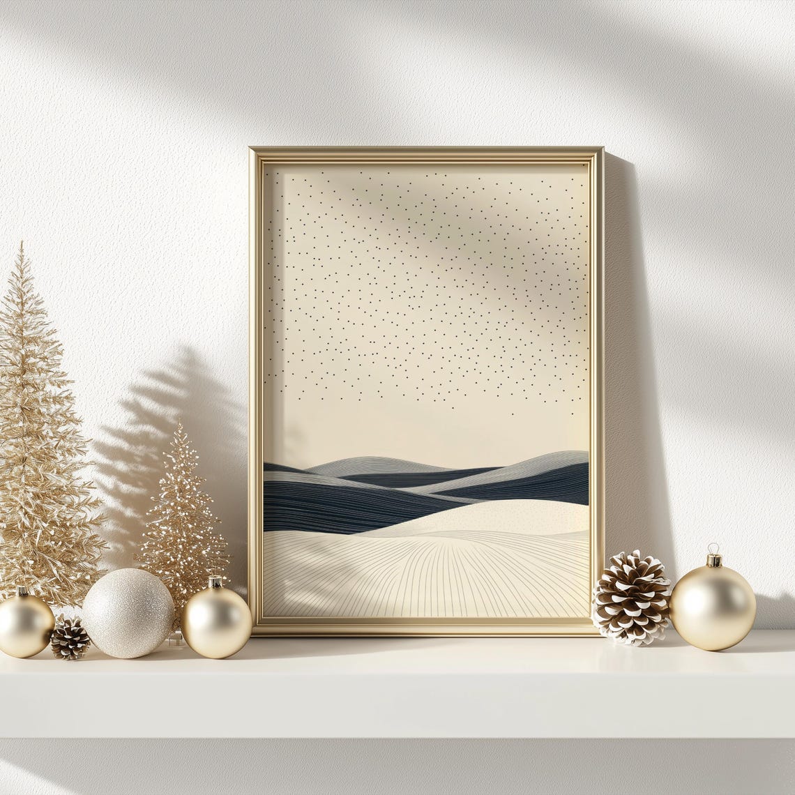 Starry Night Sky Abstract Rolling Hills Minimalist Art Poster - Image 3