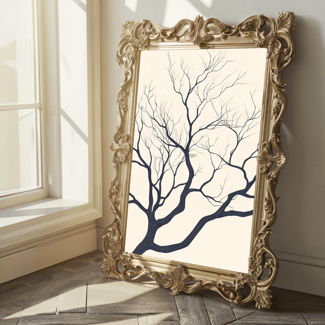Bare Winter Tree Branches Close Up Moody Black Ink Art Poster - Image 2