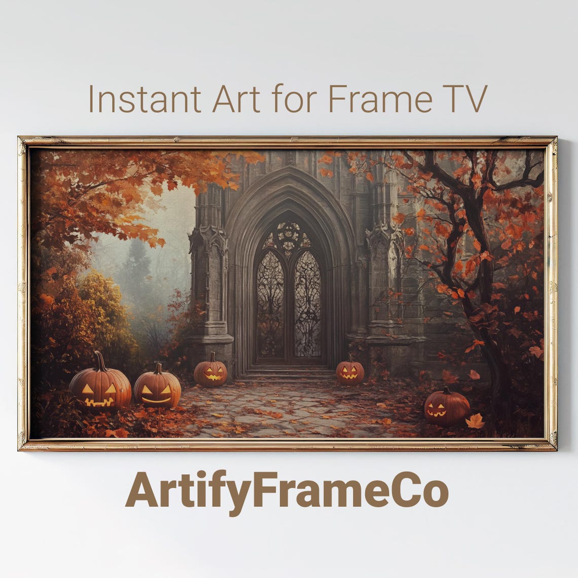 Gothic Cathedral Doorway With Jack O Lanterns Halloween Poster