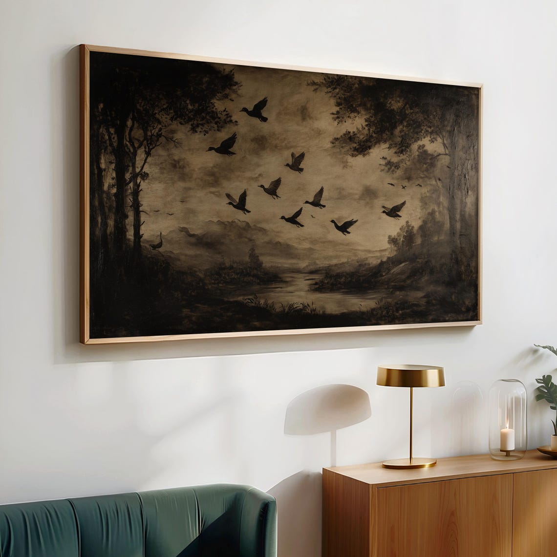 Dark Moody Frame Tv Art Bird Flock Vintage Frame Tv Art Country Farmhouse Landscape Painting Muted Spring Tv Screensaver Tv116 - Image 2