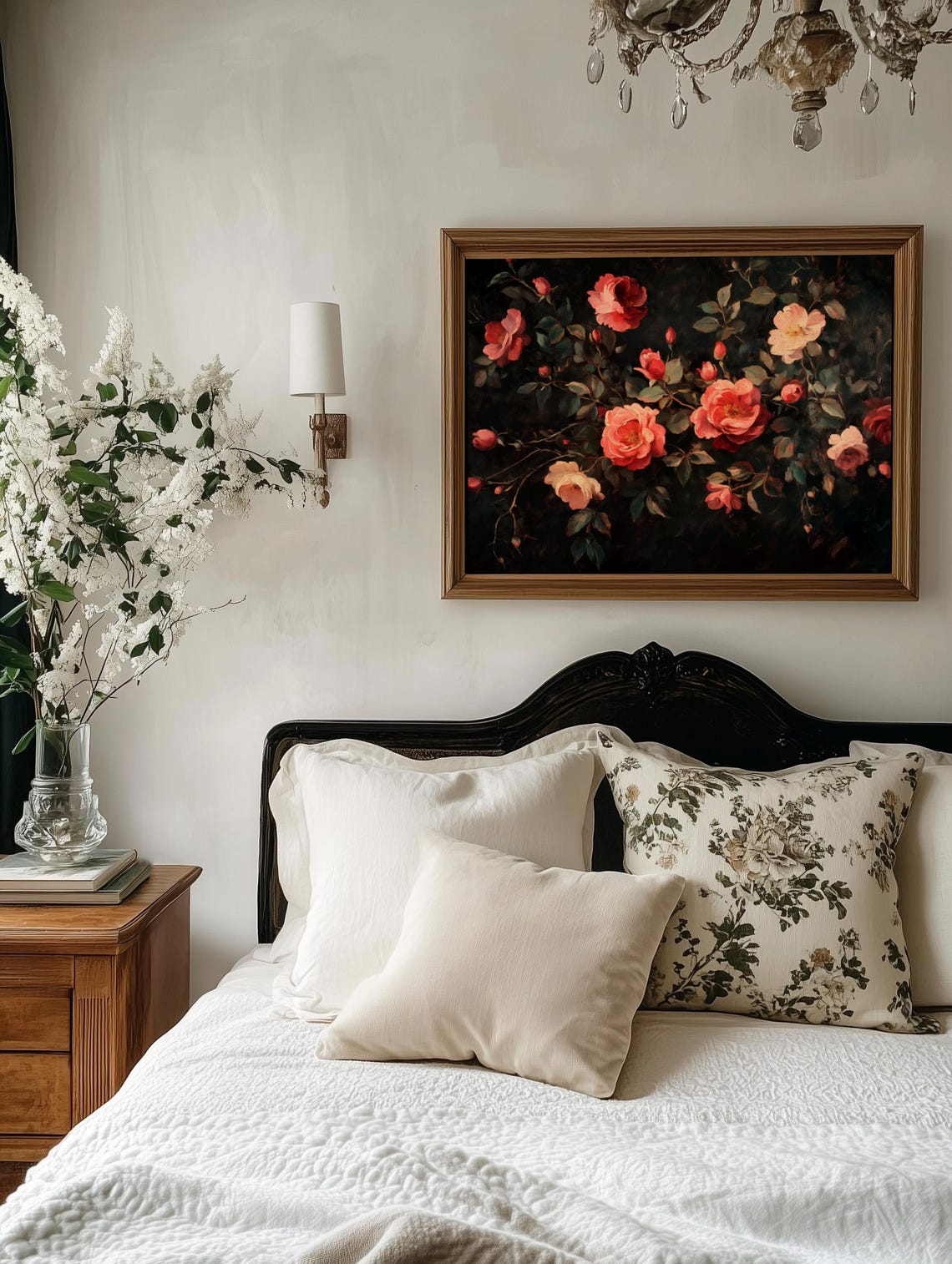 Coral Red Roses On Dark Background Vintage Romantic Floral Art Print - Image 2