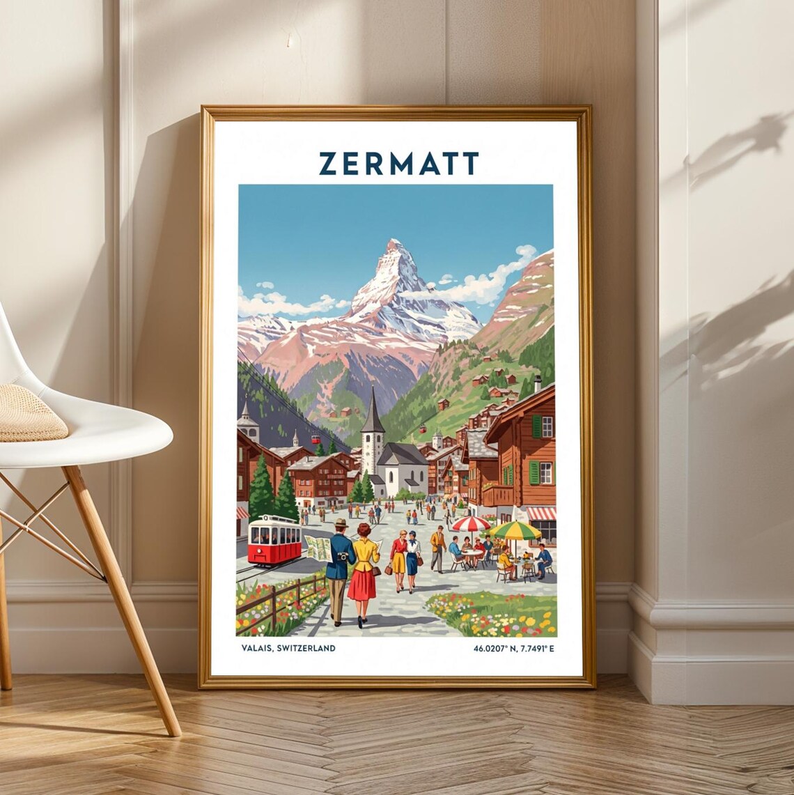 Zermatt Matterhorn Alpine Village Vintage Switzerland Travel Poster