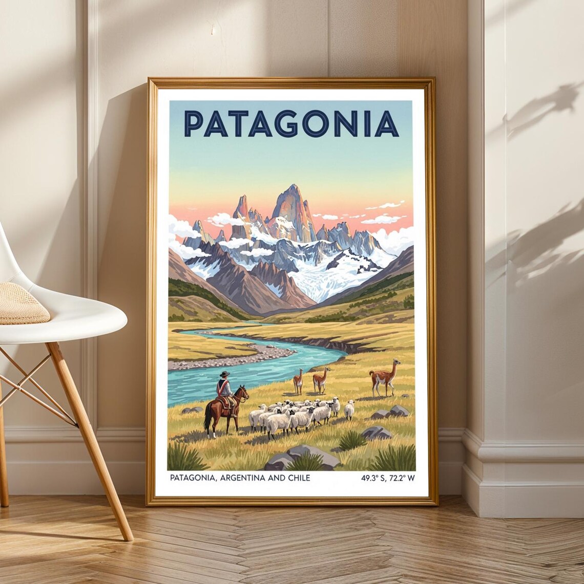 Patagonia Andes Gaucho Sheep Wild Frontier Mountain Travel Poster