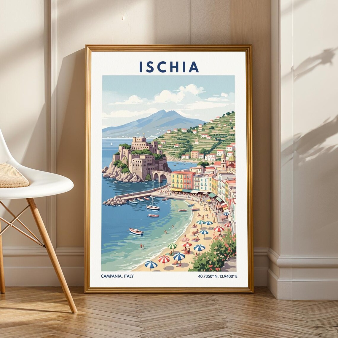 Ischia Island Campania Italy Vintage Coastal Travel Art Poster