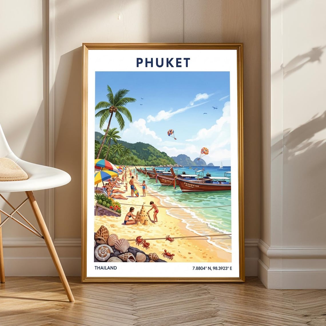 Phuket Thailand Beach Longtail Boats Paradise Tropical Travel Poster