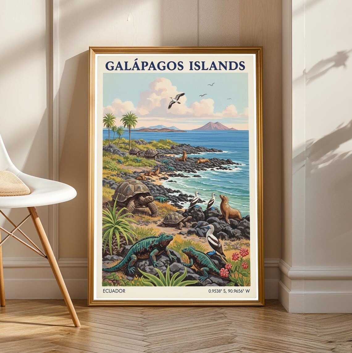 Galapagos Islands Wildlife Vintage Gouache Travel Poster
