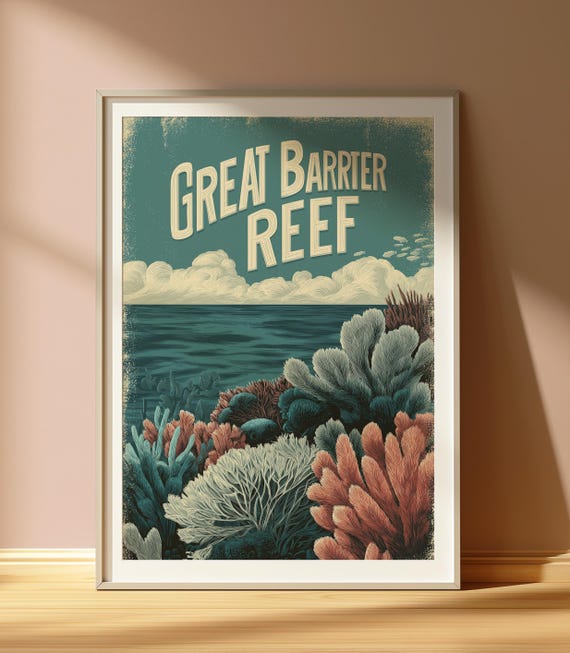 Great Barrier Reef Travel Print Australia Art Wall Vacation Poster Holiday Gift For Traveller Ocean