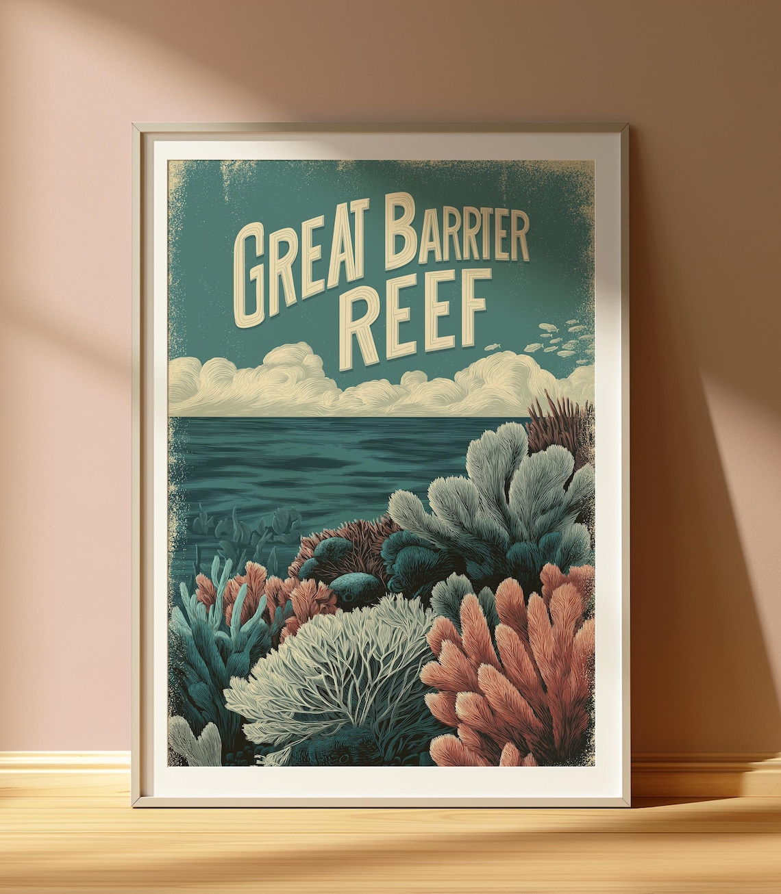Great Barrier Reef Coral Ocean Vintage Australia Travel Art Poster