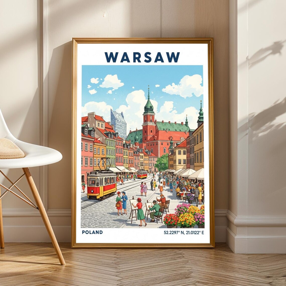 Warsaw Vintage Travel Poster, European Cityscape