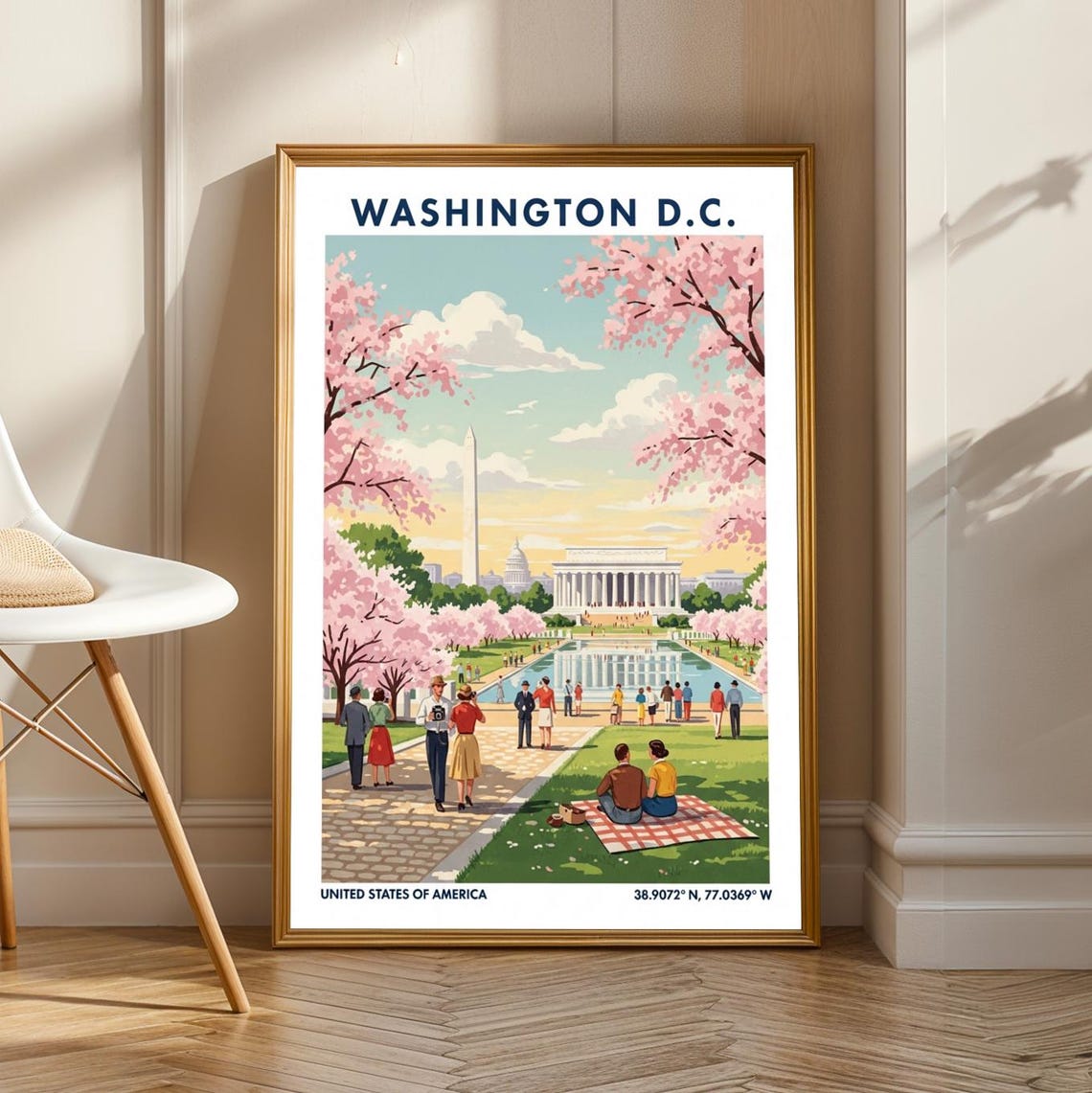 Washington DC Cherry Blossom National Mall Retro Travel Poster