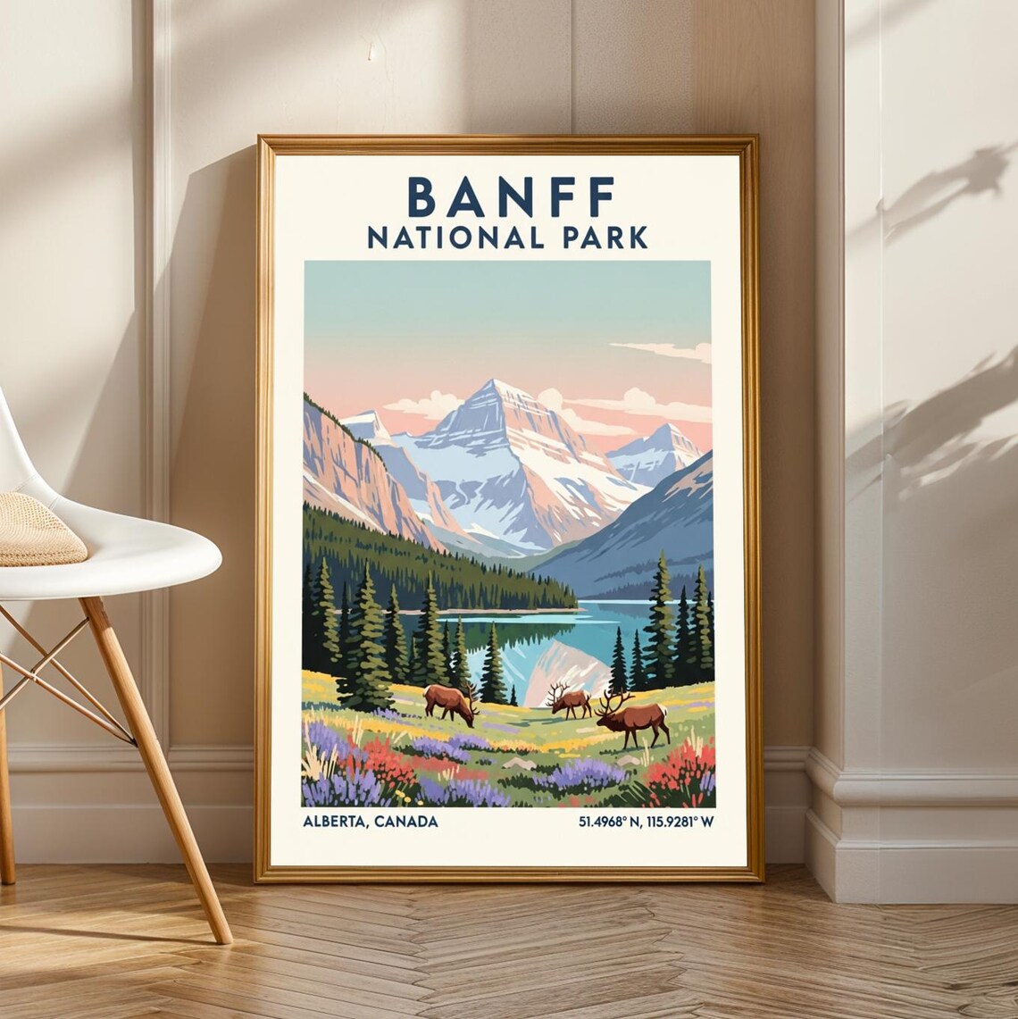Banff National Park Vintage Travel Poster, Nature Illustration