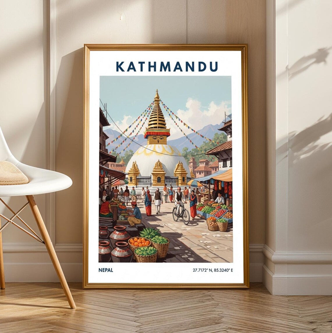 Kathmandu Boudhanath Stupa Market Vintage Travel Poster