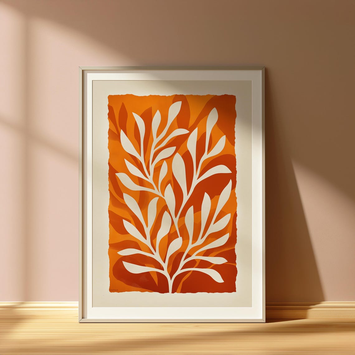 Burnt Orange Leaf Silhouette Matisse Style Abstract Botanical Wall Art